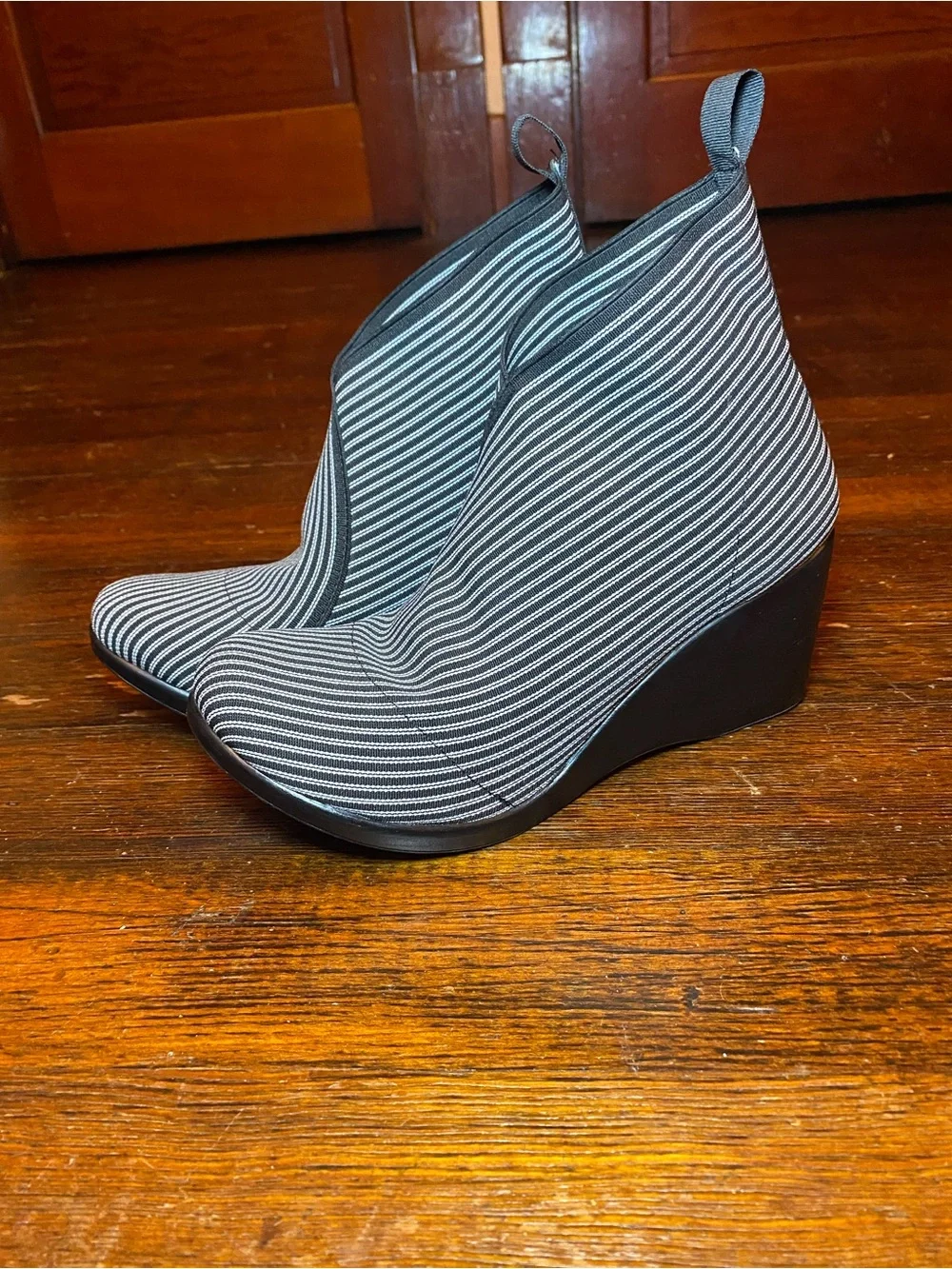 Charleston Shoe Company Telfair Boot Pinstripe Stretch Fabric Ankle Bootie